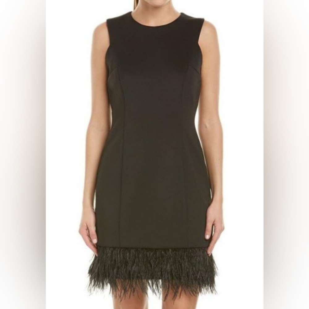 Donna Ricco Women's Size 14 Sleeveless Faux Feather Black Dress NWT
